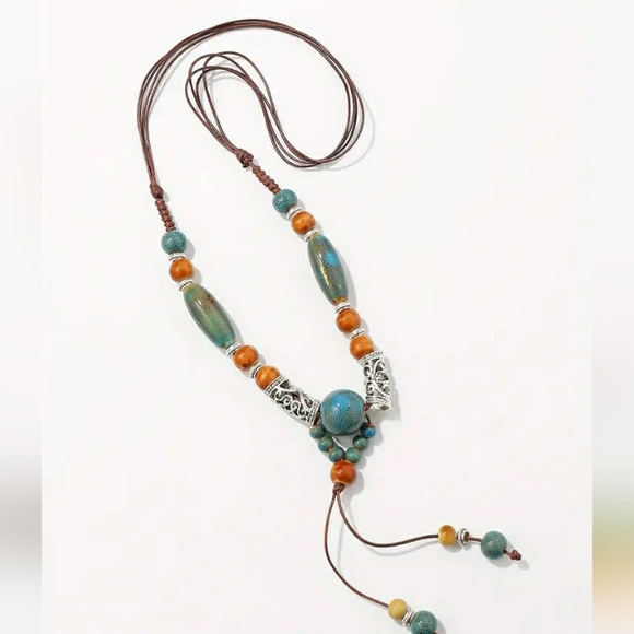 Ceramic Beads and Silvertone Charms Necklace, NWT - Picture 3 of 5